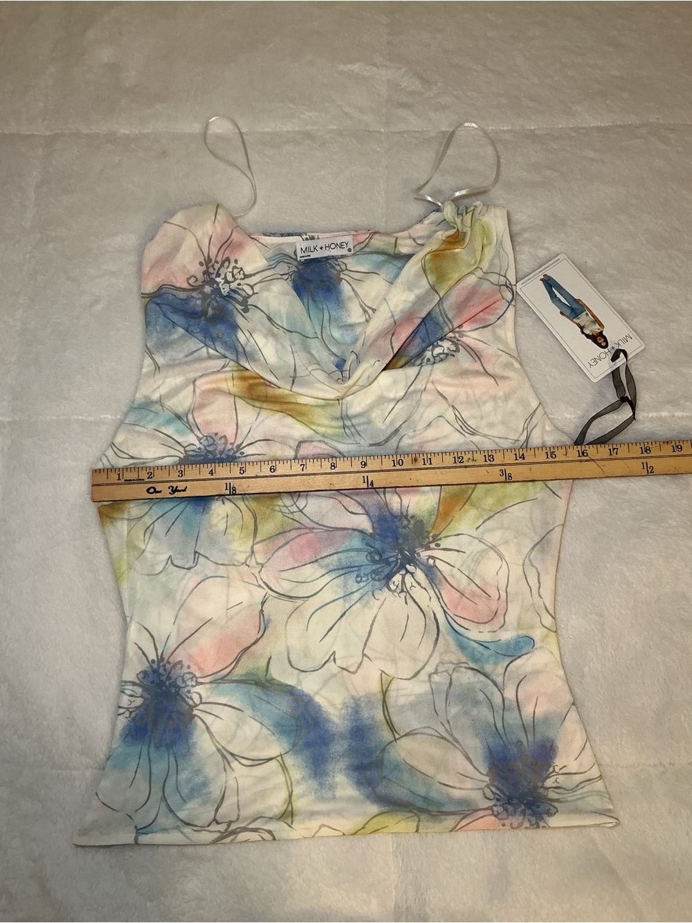 Floral Watercolor Cowl Neck Sleeveless Top - White/Multi - Picture 3 of 7